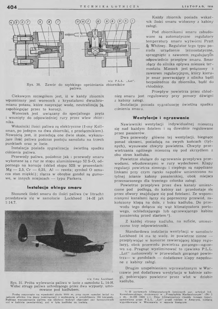 Technika lotnicza, numer 11, listopad 1938, Samolot komunikacyjny - Lockheed 14-H