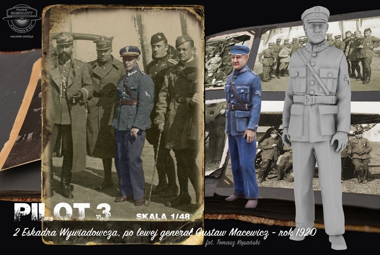 Pilot 3 (skala 1:48) - 2 Eskadra Wywiadowcza, po lewej generał Gustaw Macewicz - rok 1920